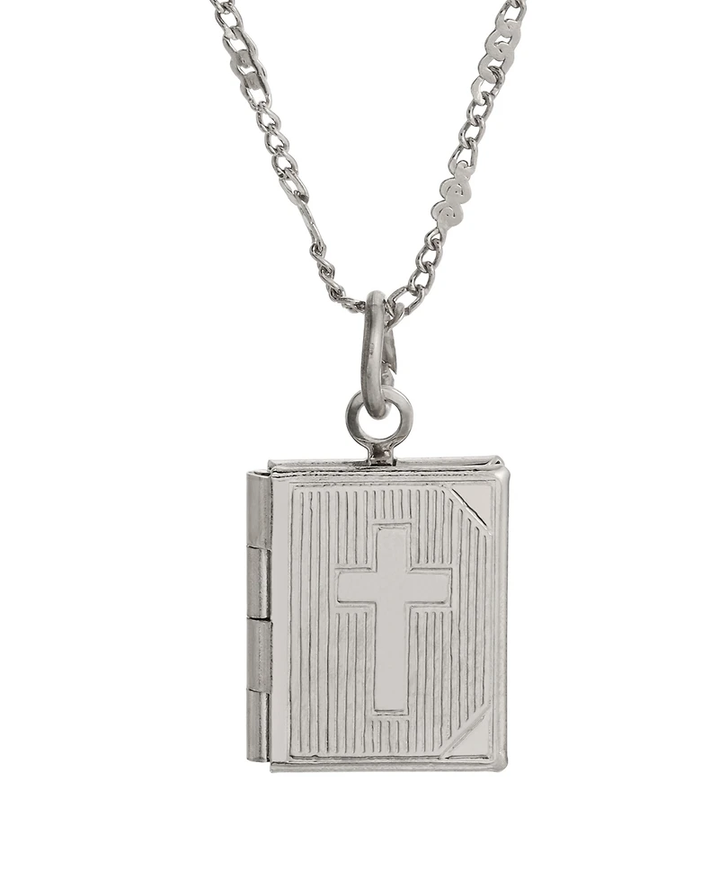 Symbols of Faith Silver Tone Baby Cross Locket 15" Necklace