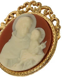 Symbols of Faith Gold Tone St. Anthony Round Pink Cameo Brooch