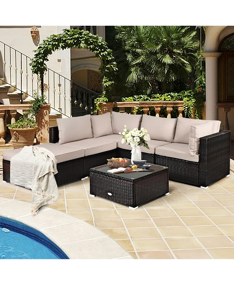 Gymax 6PCS Rattan Patio Sectional Sofa Set Outdoor Furniture Set w/ Cushions
