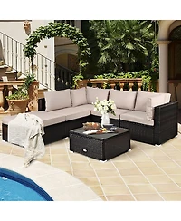 Gymax 6PCS Rattan Patio Sectional Sofa Set Outdoor Furniture Set w/ Cushions