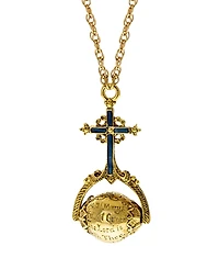 Symbols of Faith 14K Gold Dipped Blue Sapphire Cross Hail Mary Spinner Necklace
