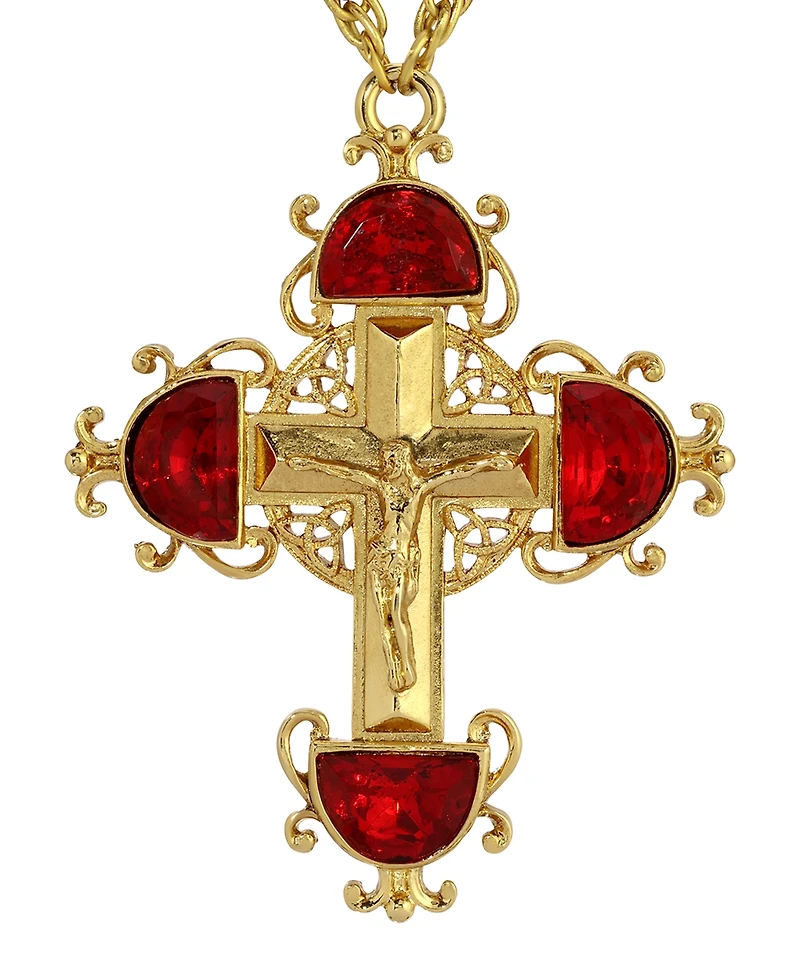 Symbols of Faith Gold-Tone Cross with Siam Red Crystals 28" Necklace