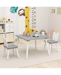 Gymax 3 Pieces Kids Table and Chairs Set Children Wooden Furniture Set w/ Solid Wood Legs