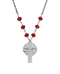 Symbols of Faith Silver-Tone Crucifix Siam Bead Chain 16" + 3" Necklace