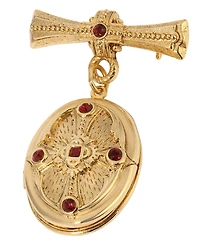 Symbols of Faith Gold Tone Garnet Cross Locket Pin
