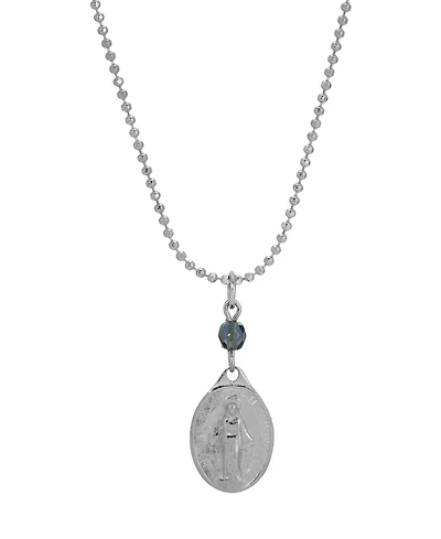 Symbols of Faith Silver-Tone Oval Miraculous Medal Charm Red Bead 16" Necklace