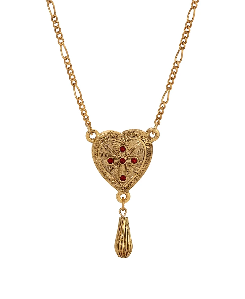 Symbols of Faith Gold-Tone Heart Red Crystal Cross Bead Drop 18" Necklace