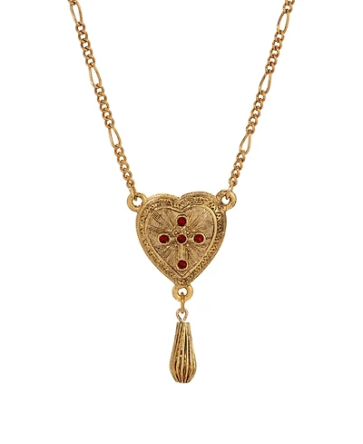 Symbols of Faith Gold-Tone Heart Red Crystal Cross Bead Drop 18" Necklace