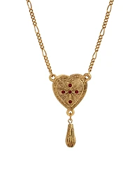 Symbols of Faith Gold-Tone Heart Red Crystal Cross Bead Drop 18" Necklace