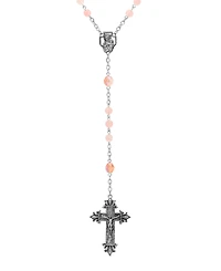Symbols of Faith Silver-Tone Light Pink Beaded Crucifix Rosary