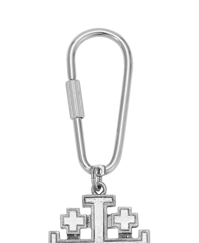 Symbols of Faith Silver Tone Black Jerusalem Cross Key Chain