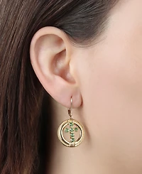 Symbols of Faith 14K Gold Dipped Green Peridot Crystal Cross Leverback Earrings