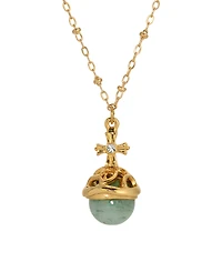 Symbols of Faith 14k Gold Dipped Green Adventurine Stone Crystal Cross 16" Necklace