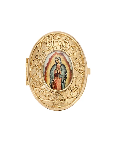 Symbols of Faith Gold Tone Our Lady of Guadalupe Decal Oval Pill Box