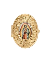 Symbols of Faith Gold Tone Our Lady of Guadalupe Decal Oval Pill Box