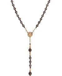 Symbols of Faith Gold Tone Black Diamond Bead Virgin Mary Crucifix Rosary Necklace