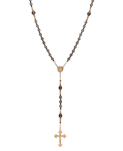 Symbols of Faith Gold Tone Black Diamond Bead Virgin Mary Crucifix Rosary Necklace