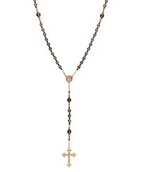 Symbols of Faith Gold Tone Black Diamond Bead Virgin Mary Crucifix Rosary Necklace