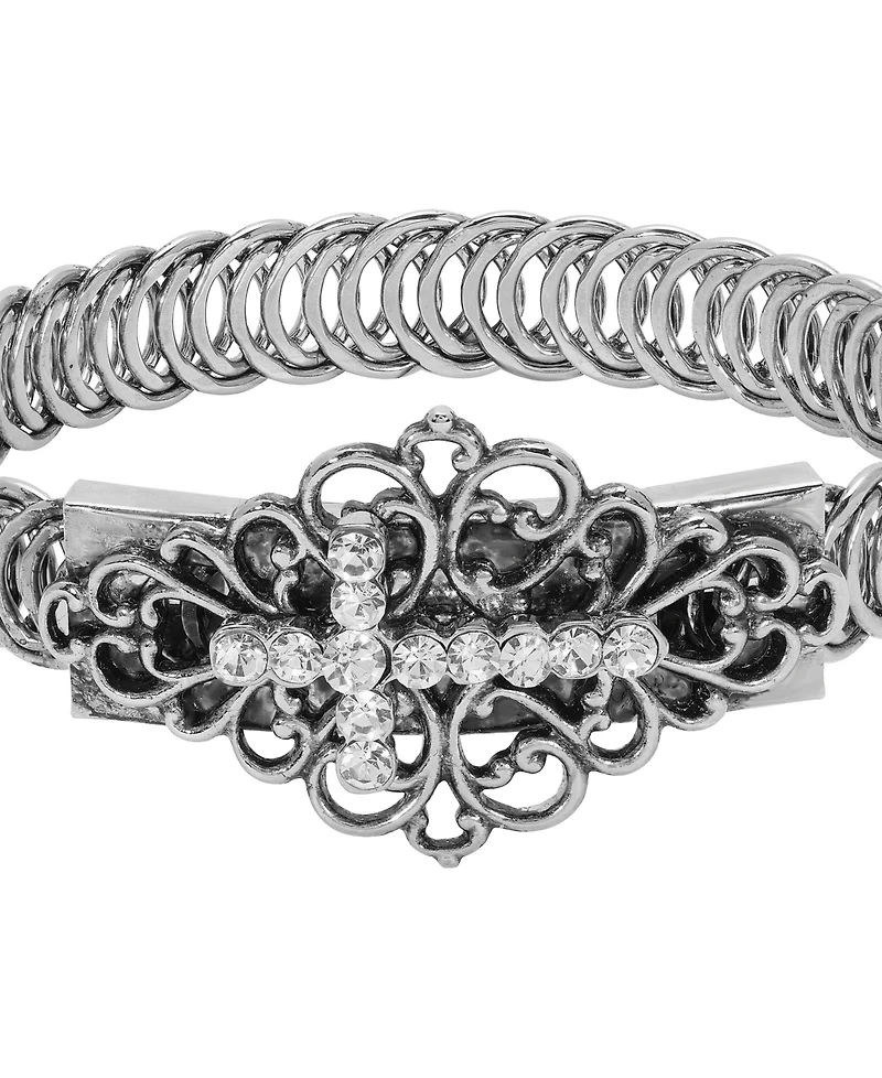 Symbols of Faith Silver Tone Clear Stone Cross Bracelet