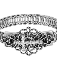 Symbols of Faith Silver Tone Clear Stone Cross Bracelet