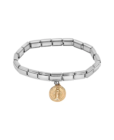 Symbols of Faith Silver Tone Oval Gold Miraculous Medal Charm Bracelet