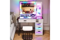 Vlsrka Led Vanity Desk Set with Rgb Mirror, Remote & Charging Station