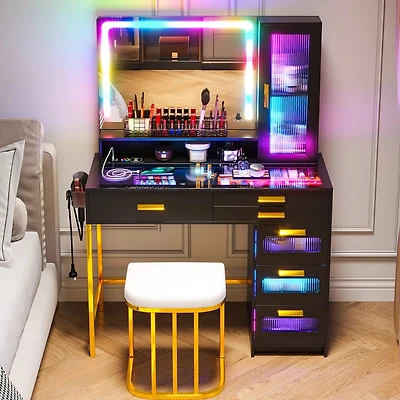 Vlsrka Led Vanity Desk Set with Rgb Mirror, Remote & Charging Station
