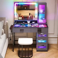Vlsrka Led Vanity Desk Set with Rgb Mirror, Remote & Charging Station