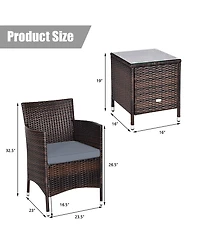 Gymax 3PCS Patio Rattan Chair & Table Furniture Set Outdoor w/ Beige Cushion