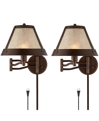 Franklin Iron Works Samuel Mica Shade Plug-In Swing Arm Wall Lamp with Cord Cover Set of 2