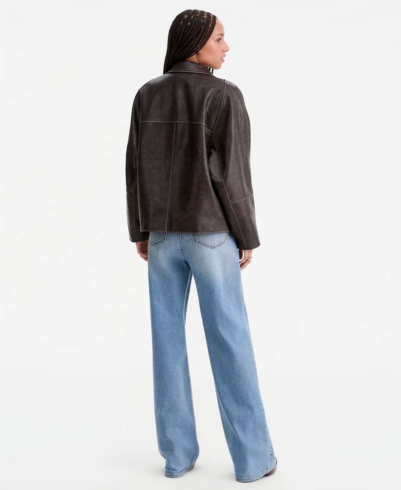 CoffeeShop Women's Asymmetric-Button-Front Faux-Leather Coat