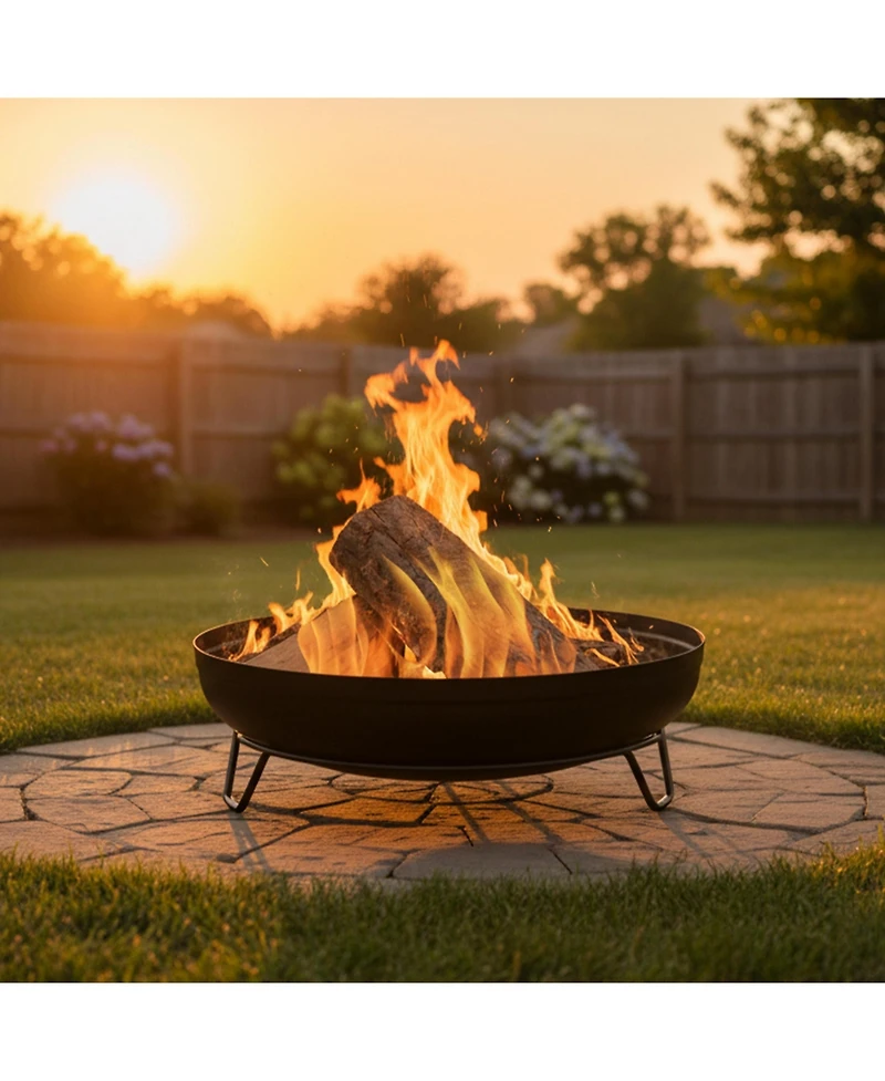 Outdoor Camping or Backyard Steel with Heat-Resistant Finish Fire Pit Bowl on Stand - 23" - Black