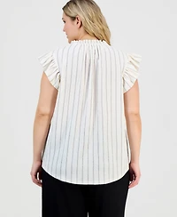 Anne Klein Plus Size Flutter-Sleeve Split-Neck Top