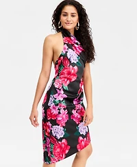 Seni & Cade Women's Printed Halter Asymmetric Sheath Dress