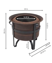 Cauldron-Style Outdoor Wood-Burning Steel Smokeless Fire Pit with Poker - 23"