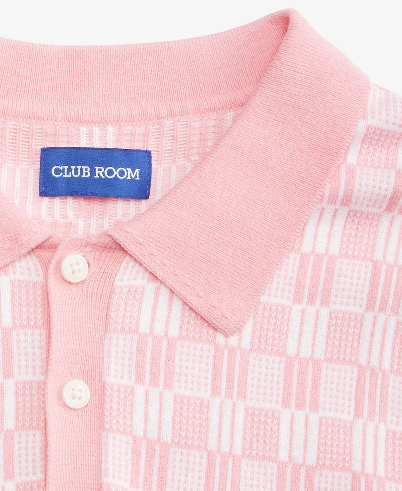 Club Room Men's Geometric Jacquard Short-Sleeve Sweater Polo Shirt, Macy's Exclusive - Tedd Box Geo Knit