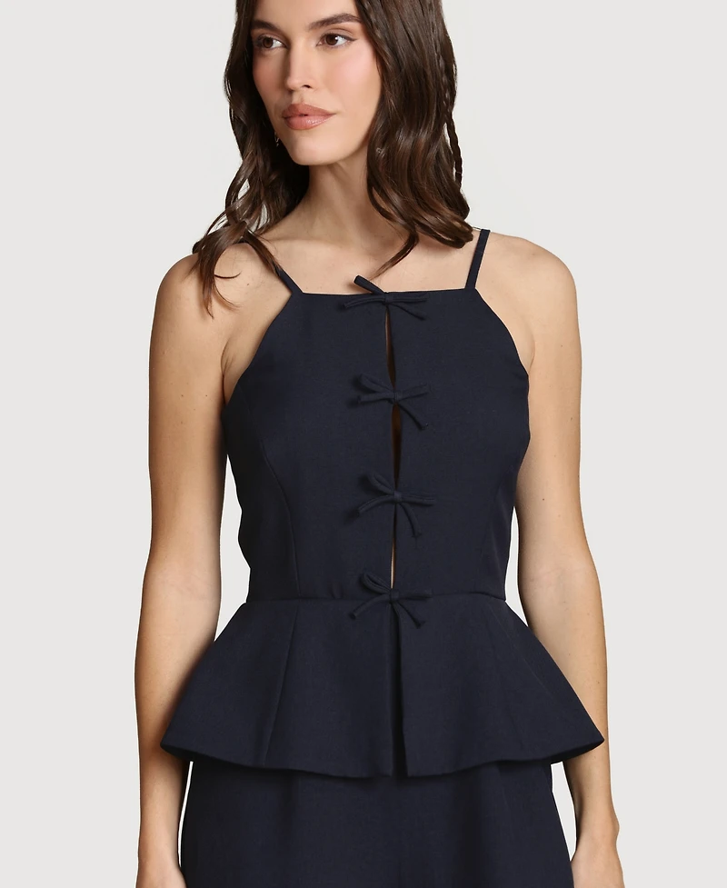 Avec Les Filles Women's Bow Vest Twofer Square Neck Jumpsuit