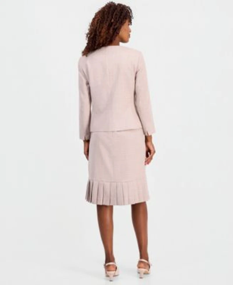 Kasper Womens Collarless Open Front Jacket Pleated Hem Pencil Skirt