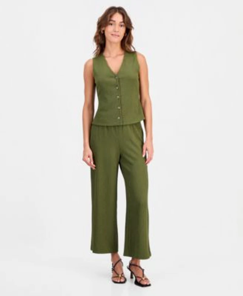 Bar Iii Womens Textured Knit Vest Textured Knit Pull On Pants Macys Exclusive