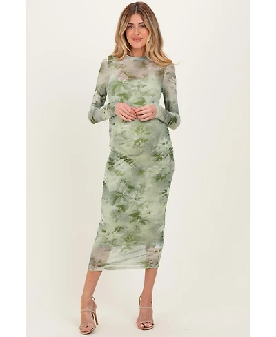 Pinkblush Maternity Light Olive Floral Mesh Overlay Maxi Dress