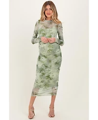Pinkblush Maternity Light Olive Floral Mesh Overlay Maxi Dress