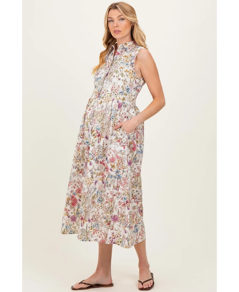 Pinkblush Maternity Multicolor Garden Print Sleeveless Shirt Dress