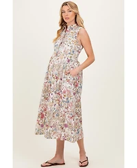 Pinkblush Maternity Multicolor Garden Print Sleeveless Shirt Dress