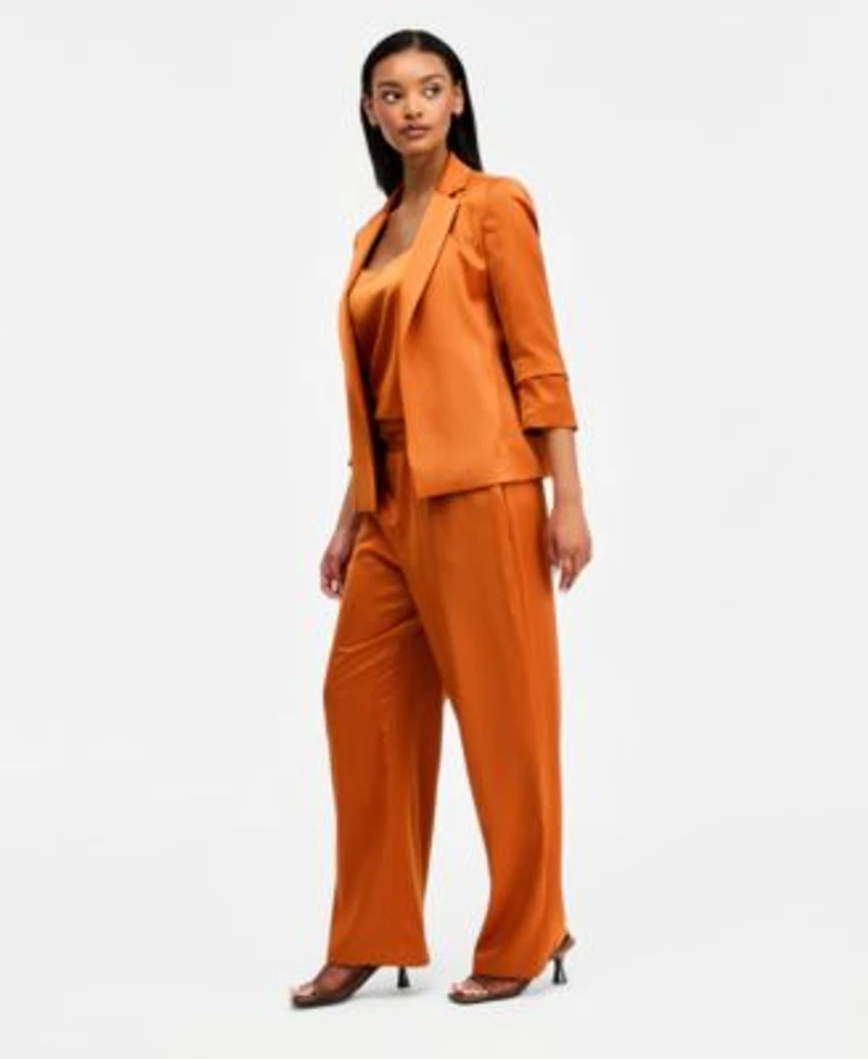 Bar Iii Womens Satin Jacket Scoop Neck Cami Pull On Pants Macys Exclusive
