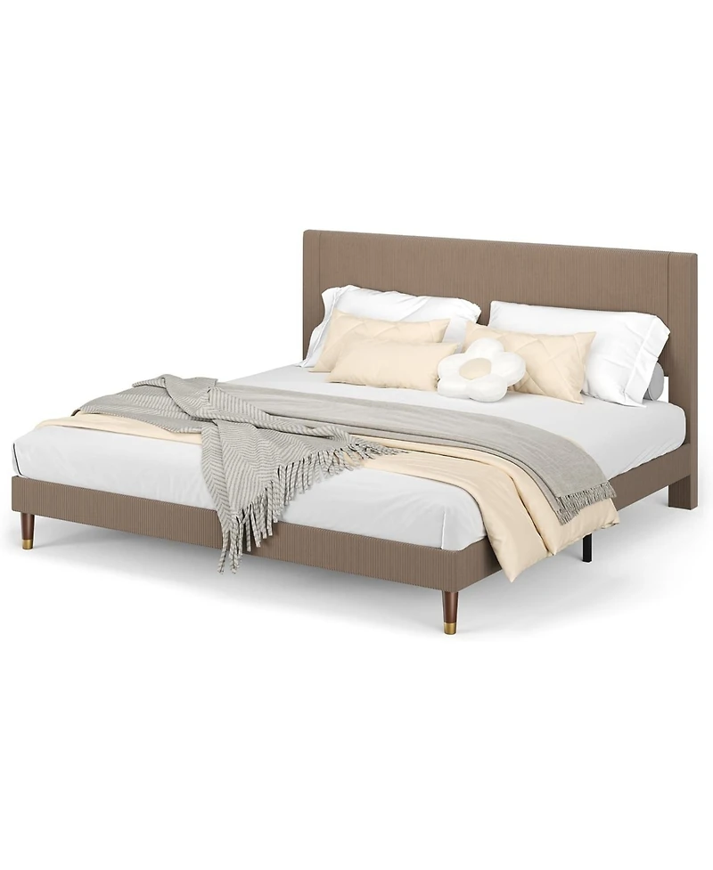 gaomon King Upholstered Bed Frame with Headboard, Corduroy Platform with Wood Slats Support
