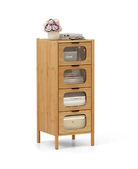 Slickblue 4-Drawer Wicker Cabinet with Fluted Glass Drawer Storage