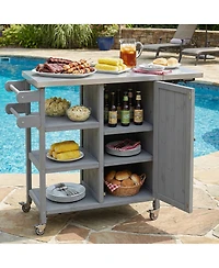 sumyeg Foldable Outdoor Kitchen Island Cart with Lockable Wheels, Storage Cabinet and Towel Rack