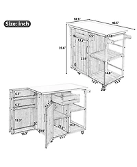sumyeg Outdoor Kitchen Island Fir Wood Prep Station Cart with Stainless Top, Storage, Towel and Spice Racks