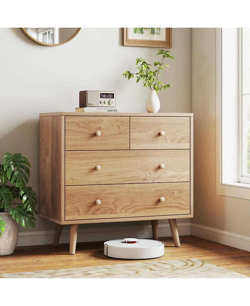 Gouun Wide 4-Drawer Wooden Dresser for Bedroom