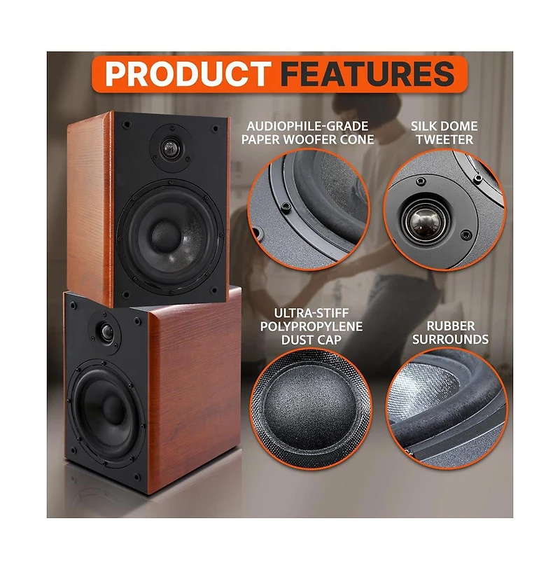 Pyle Home Theater Wooden Bookshelf Speakers